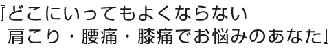 『どこにいってもよくならない肩こり・腰痛・膝痛でお悩みのあなた』